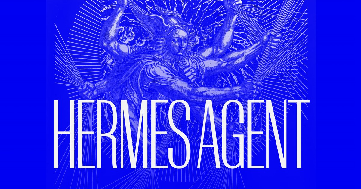 Hermes Agent brand image with Greek god illustration and product name in bold white text